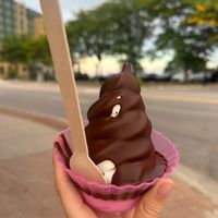 Vegan oat ice cream with Belgian dark chocolate dip at La Creme de la Creme Creamery Inc in Burlington