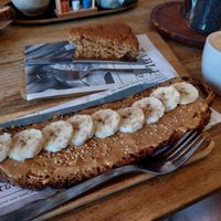 Peanut butter + banana + agave syrup toast ("Mariconchi") at Cafelito in Madrid
