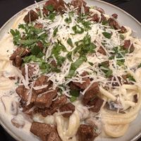 Miso Mushroom Bucatini with steak   at Oleum in Baltimore