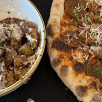 BATATA HARRA & Meat Lover’s pizzaa  at Oleum in Baltimore