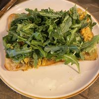 Avocado toast with tofu scrambled & arugula on ciabatta😋  at Oleum in Baltimore