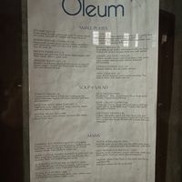 Menu  at Oleum in Baltimore