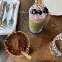 Blueberry matcha, tiramisu latte  at Oleum in Baltimore