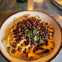 Blackened alfredo with added tempeh bacon at Oleum in Baltimore