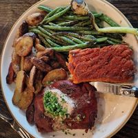 Steak and blackened salmon fillet at Oleum in Baltimore