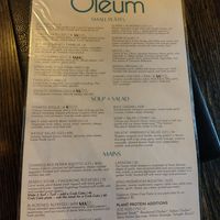 Restaurant menu front page at Oleum in Baltimore