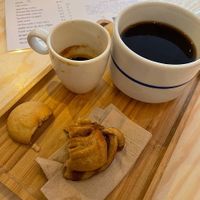 Coffee + cinnamon bun at rokko in Ghent