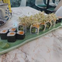 Salmon maki and California rolls at The Vegan Roll in Madrid