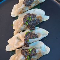 Mushroom with black truffle gyoza at The Vegan Roll in Madrid