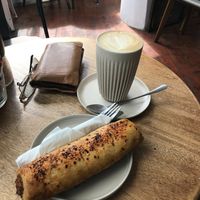 This lovely vegan sausage roll has something subtle and nice in it. Vicky tells me it might be nutritional yeast.

Perhaps I should not say this, but like Mum's meat pasties. at Bullet Coffee House and Eatery in Hastings