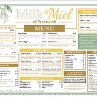Current menu as of August 2024  at Milk & Miel in Prestwich