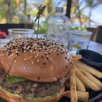 Veggie burger and fries   at Ziggy's in Tulum