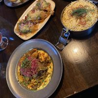 Samosa, rice, mushroom dish  at Mission Masala's Bombay BBQ in Brussels