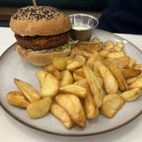 Burger en fries  at Barbarella PLANT Bistro in Ljubljana