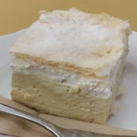 Traditional cream cake at Barbarella PLANT Bistro in Ljubljana