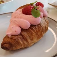 Raspberry cream croissant! at Barbarella PLANT Bistro in Ljubljana
