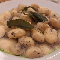 Gnocchi tartufata and portabello mushrooms at Barbarella PLANT Bistro in Ljubljana