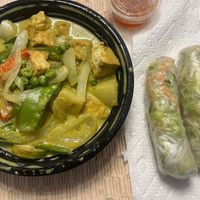 Green curry with tofu & veggie spring rolls at Lemongrass Thai Bistro in Jacksonville