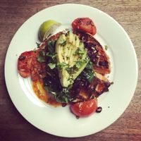 really disappointed by their “avocado toast” (which is more tomato’s and guacamole on toast) but THIS was amazing. the sweet potato waffles on vegan brekkie menu with added spinach   at Lounges - Circo Lounge in Bournemouth