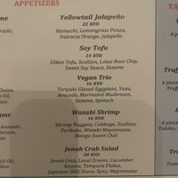 Appetizer menu options  at Taikun in George Town