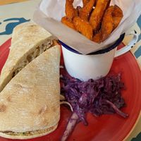 Falafel and avocado ciabatta with sweet potato fries   at Lounges - Ludo Lounge in Bournemouth