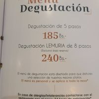 Menú at LEMURIA in La Paz