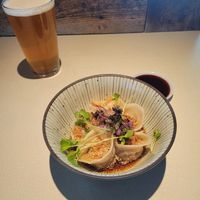 Impossible pork Wonton in spicy Sesame Soy broth, was literally amazing at Hojoko in Boston