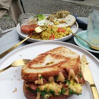 Egg drop and bagel breakfast at Vegan Backyard in Berlin