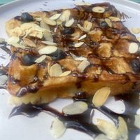 Waffles with chocolate and almonds (usually with hazelnut but I’m allergic…)  at Vegan Backyard in Berlin