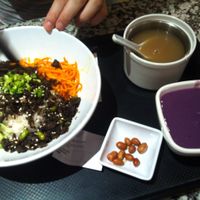 Mushroom and veggie bowl with purple sweet potato soup. at Yi Tian Yi Su - Taiguhui in Guangzhou