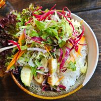 Rice bowl with peanut sauce and tofu (no. 33) at House of Vegan in Leipzig