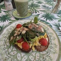 Tofu scramble and Soya matcha at Santé in Mallorca