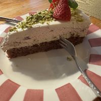 Delicious pistacio strawberry white chocolate cake   at Santé in Mallorca