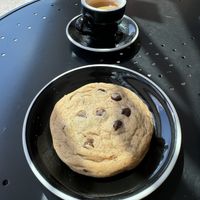 Vegan chocolate chip cookie and espressoo  at Vintage Caffeine Co in Calgary