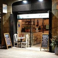 Outside at night at Zaatar Vegetariano in Barcelona