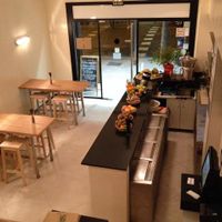 inside - from upstairs looking down  at Zaatar Vegetariano in Barcelona