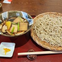Warm soba with a vegetable, tofu and mochi dip at Nakaya - なかや in Otaru