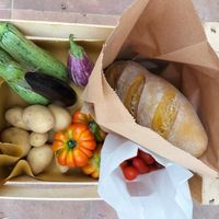 Veggies from the garden and homemade bread  at Agriturismo Vita da Pacos bioparco sociale merenderia ludoteca in Fano