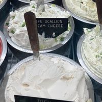 Three types of tofu cream cheese at Kossar's - Upper East Side in New York City