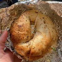 Everything bagel with tofu cream cheese  #Veganuary at Kossar's - Upper East Side in New York City