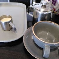 Decaf tea and oat milk (April 2024) at Y Consti  in Aberystwyth