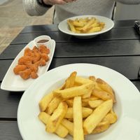 Side orders of chips and BBQ cauliflower bites  at Y Consti  in Aberystwyth