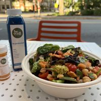 Seasonal salad and juices  at Be Well Cafe in Rutherford