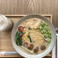 BBQ noodle soup with milk teaa  at Home Taste Jia in Kiel