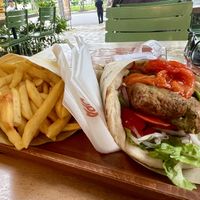 Falafel wrap and fries   at OPA in Tirana