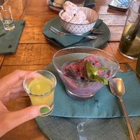 Raspberry ice cream with a shot of limoncello   at Pastan  in Fuengirola