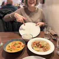 Pad Thai , coconut rice, red tofu curry  at Mona's  in Weymouth