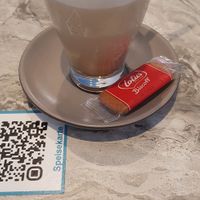 vegan Chai Latte with oat milk. The cookie is also vegan.  at Creperie Lamara in Hannover