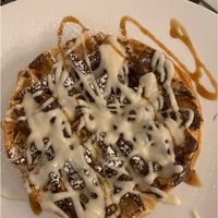 Waffle with chocolate sauce and marzipan! at Creperie Lamara in Hannover