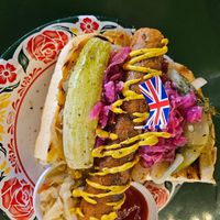 Bratwurst on a bun. Very filling! at Kham Dee in Chiang Mai